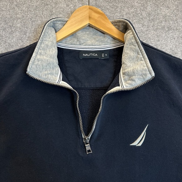 Nautica Quarter Zip Sweatshirt Men's Size XL Navy Blue Fleece Embroidered Logo - Picture 3 of 9